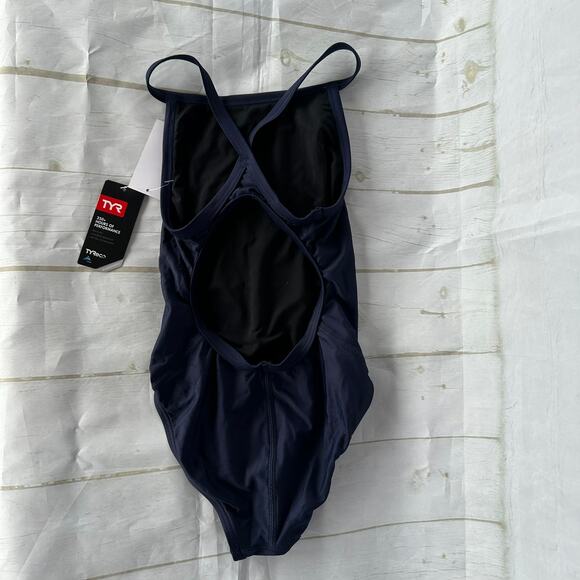 NWT TYR Sport Girls' Solid Durafast Diamondback Swim Suit Navy Size 24 - Picture 6 of 9